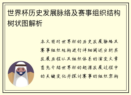 世界杯历史发展脉络及赛事组织结构树状图解析